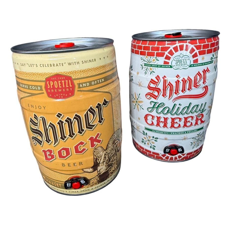 Shiner Bock & Holiday Cheer Mini Kegs Spoetzl Brewery Texas Beer Decor set of 2